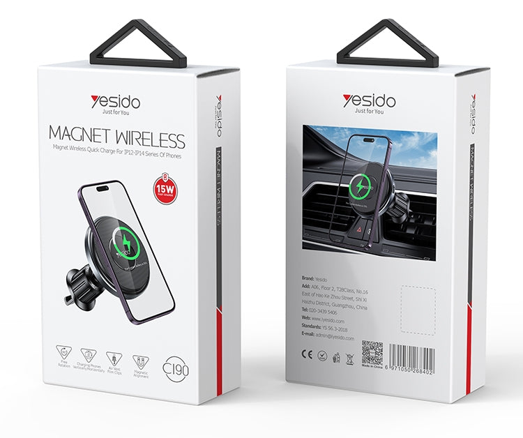 Yesido C190 15W Magsafe Magnetic Car Air Vent Wireless Charger(Black) by Yesido