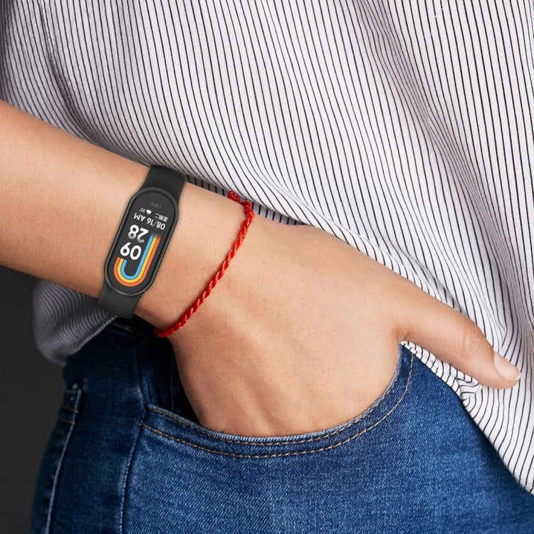 For Xiaomi Mi Band 8 Solid Color Stainless Steel Plug Replacement Watch Band (Navy Blue) by buy2fix