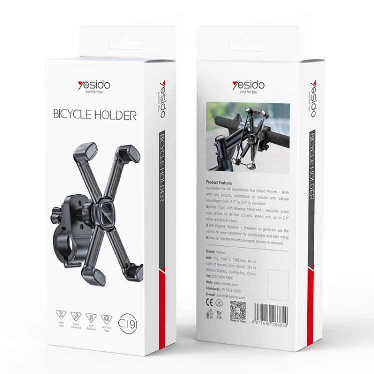 Yesido C191 4-axis Support Bicycle Handle Phone Holder(Black) by buy2fix