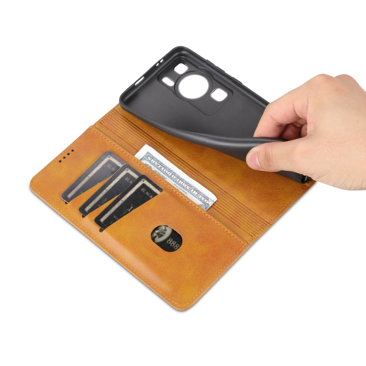 For Huawei P60 / P60 Pro AZNS Magnetic Calf Texture Flip Leather Phone Case(Light Brown) by AZNS