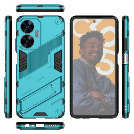 For Realme C55 Punk Armor 2 in 1 PC + TPU Shockproof Phone Case with Invisible Holder(Blue) by buy2fix