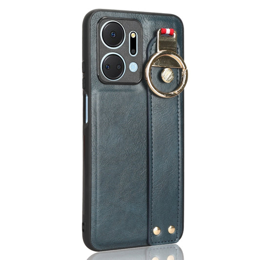 For Honor X7A Wristband Leather Back Phone Case(Blue) by buy2fix