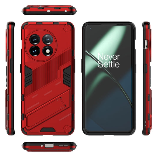 For OnePlus 11 5G Punk Armor 2 in 1 PC + TPU Shockproof Phone Case with Invisible Holder(Red) by buy2fix