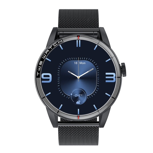 R6 1.32 inch Round Screen 2 in 1 Bluetooth Earphone Smart Watch, Support Bluetooth Call / Health Monitoring(Black Steel Strap) by buy2fix