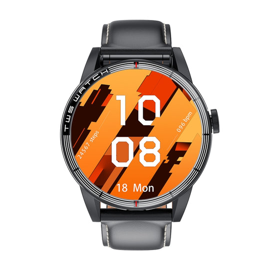 R6 1.32 inch Round Screen 2 in 1 Bluetooth Earphone Smart Watch, Support Bluetooth Call / Health Monitoring(Black Leather Strap) by buy2fix