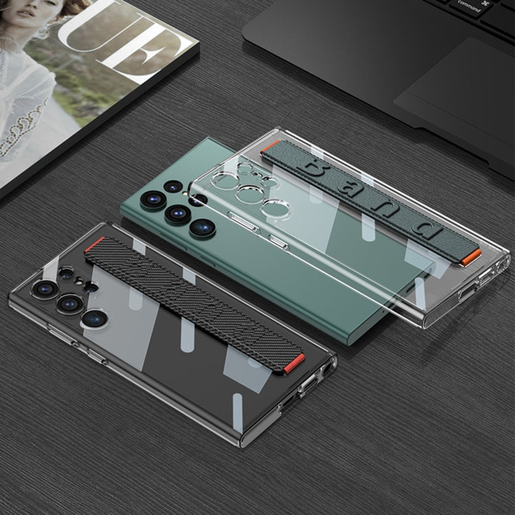 For Samsung Galaxy S23 Ultra GKK TPU + PC + Wrist Strap Transparent Shockproof Phone Case(Black) by GKK