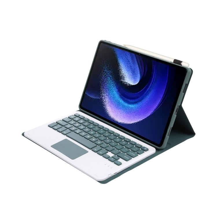 For Xiaomi Pad 6 / Pad 6 Pro A0N7-A Lambskin Texture Ultra-thin Bluetooth Keyboard Leather Case with Touchpad(Dark Green) by buy2fix