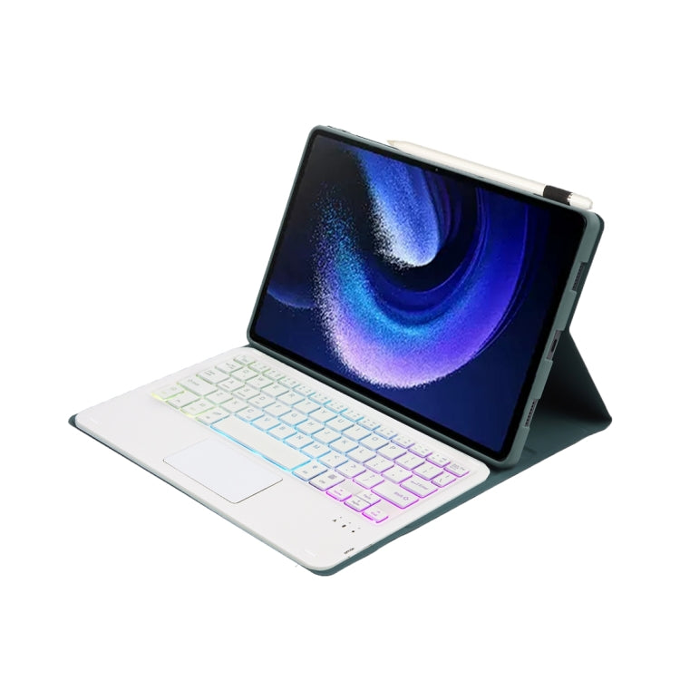 For Xiaomi Pad 6 / Pad 6 Pro A0N7-AS Lambskin Texture Ultra-thin Backlight Bluetooth Keyboard Leather Case with Touchpad(Dark Green) by buy2fix