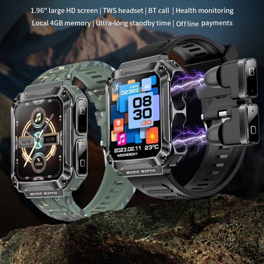 OVISEN T93 1.96 inch IPS Screen 2 in 1 Bluetooth Headset Smart Watch, Supports Blood Oxygen Monitoring/Bluetooth Music(Green) by buy2fix