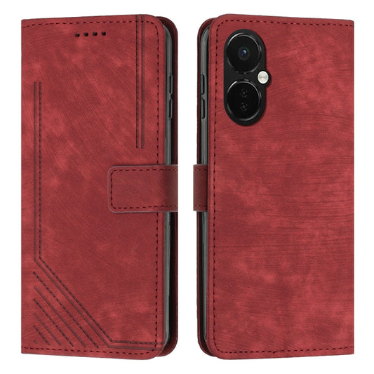 For OnePlus Nord CE 3/Nord CE 3 Lite/Nord N30 Skin Feel Stripe Pattern Leather Phone Case with Lanyard(Red) by buy2fix