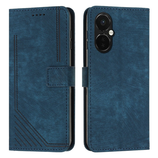 For OnePlus Nord CE 3/Nord CE 3 Lite/Nord N30 Skin Feel Stripe Pattern Leather Phone Case with Lanyard(Blue) by buy2fix