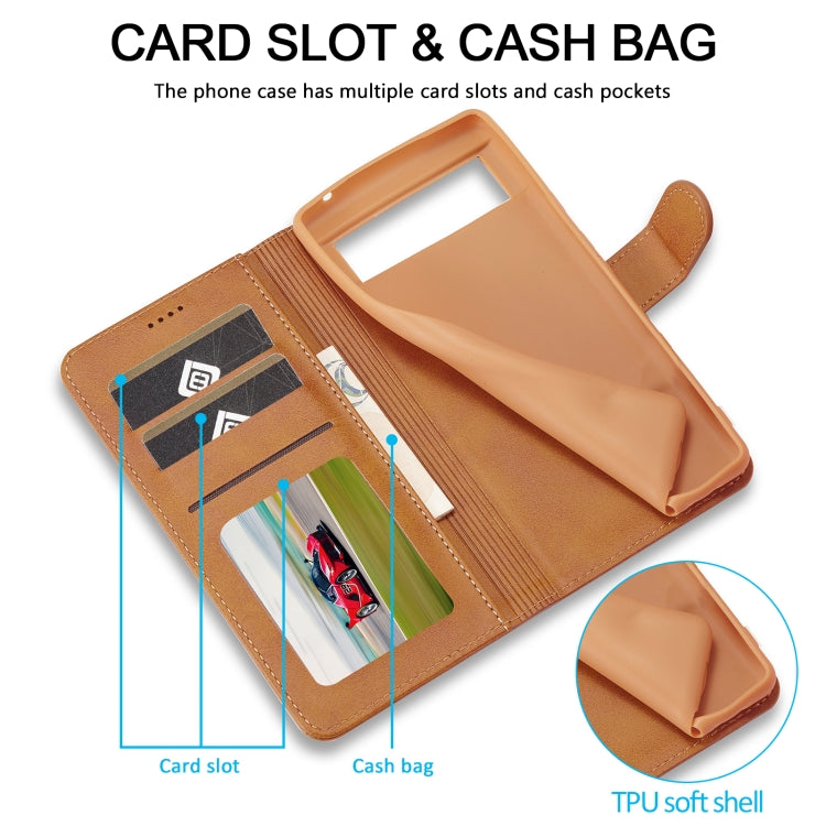 For Google Pixel 7a LC.IMEEKE Calf Texture Flip Leather Phone Case(Yellow) by LC.IMEEKE