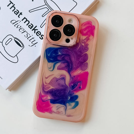 For iPhone 14 Pro Oil Painting Electroplating TPU Phone Case(Pink) by buy2fix