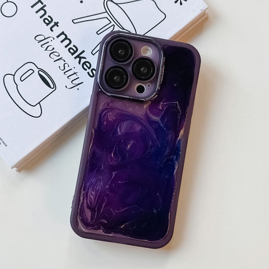 For iPhone 14 Pro Oil Painting Electroplating TPU Phone Case(Purple) by buy2fix