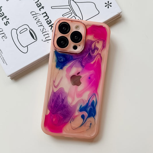 For iPhone 14 Pro Max Oil Painting Electroplating TPU Phone Case(Pink) by buy2fix