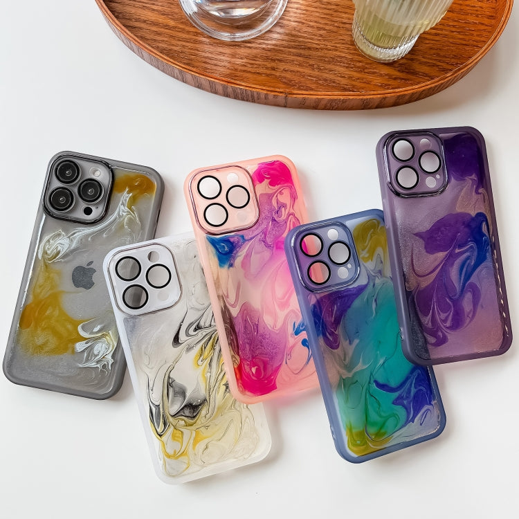 For iPhone 14 Pro Max Oil Painting Electroplating TPU Phone Case(Blue) by buy2fix