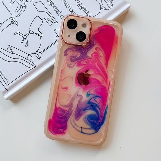 For iPhone 13 Oil Painting Electroplating TPU Phone Case(Pink) by buy2fix