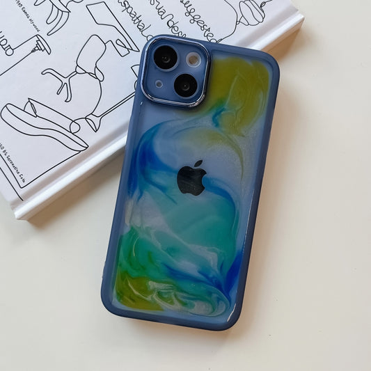 For iPhone 13 Oil Painting Electroplating TPU Phone Case(Blue) by buy2fix
