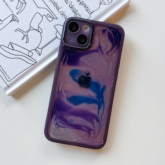 For iPhone 13 Oil Painting Electroplating TPU Phone Case(Purple) by buy2fix