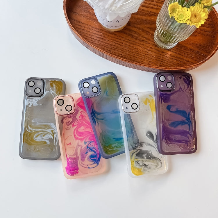 For iPhone 13 Oil Painting Electroplating TPU Phone Case(Purple) by buy2fix