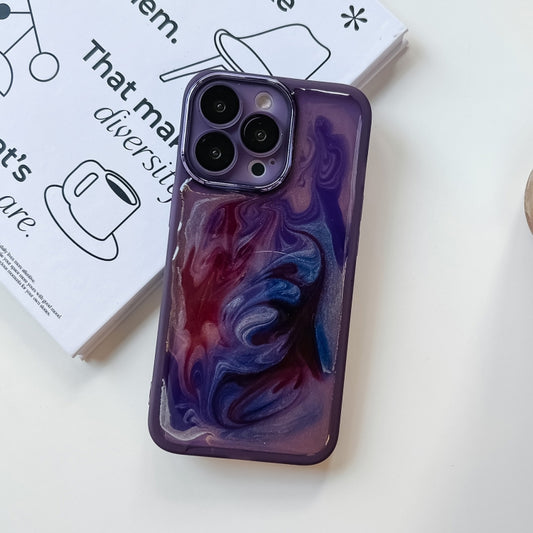 For iPhone 13 Pro Oil Painting Electroplating TPU Phone Case(Purple) by buy2fix
