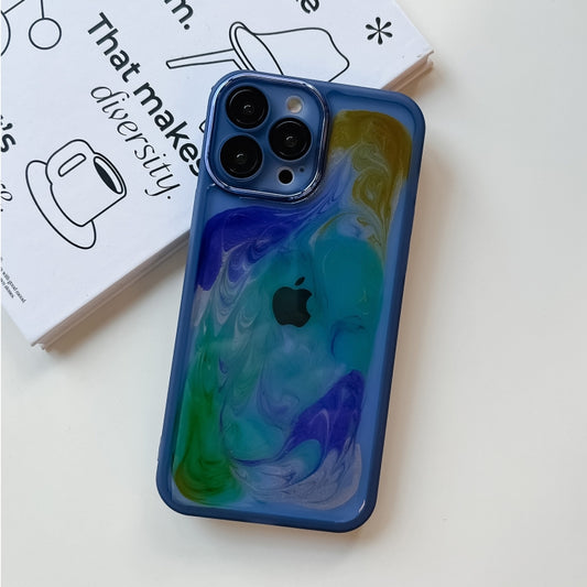 For iPhone 13 Pro Max Oil Painting Electroplating TPU Phone Case(Blue) by buy2fix