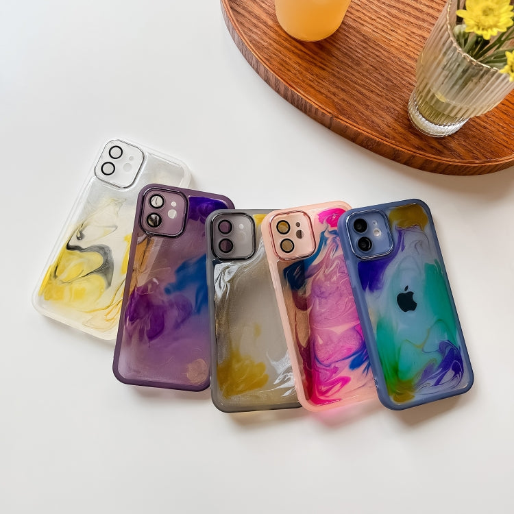For iPhone 12 Oil Painting Electroplating TPU Phone Case(Blue) by buy2fix