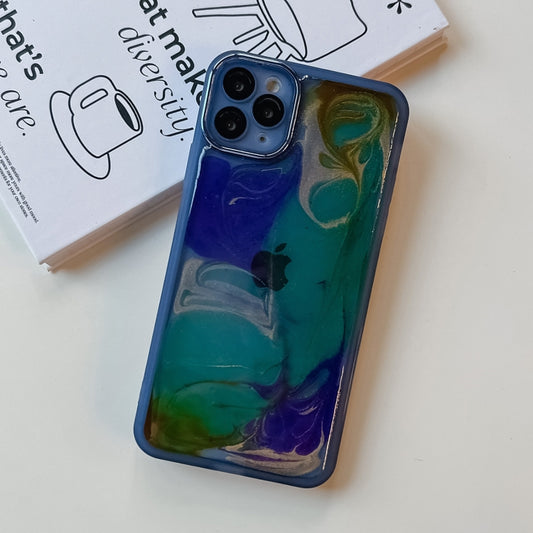 For iPhone 11 Pro Max Oil Painting Electroplating TPU Phone Case(Blue) by buy2fix