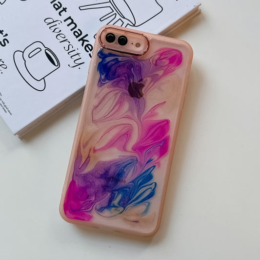 For iPhone 8 Plus / 7 Plus Oil Painting Electroplating TPU Phone Case(Pink) by buy2fix