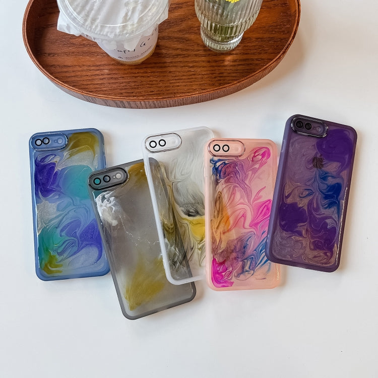 For iPhone 8 Plus / 7 Plus Oil Painting Electroplating TPU Phone Case(Blue) by buy2fix