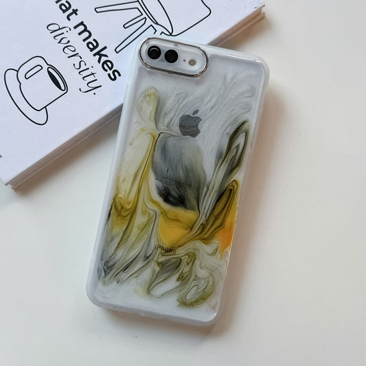 For iPhone 8 Plus / 7 Plus Oil Painting Electroplating TPU Phone Case(White) by buy2fix