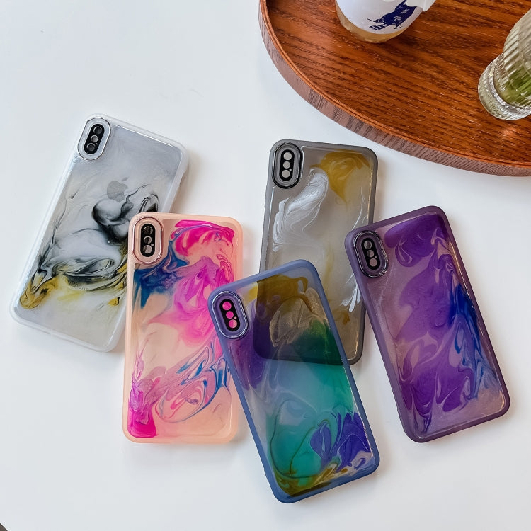 For iPhone XS Max Oil Painting Electroplating TPU Phone Case(Blue) by buy2fix