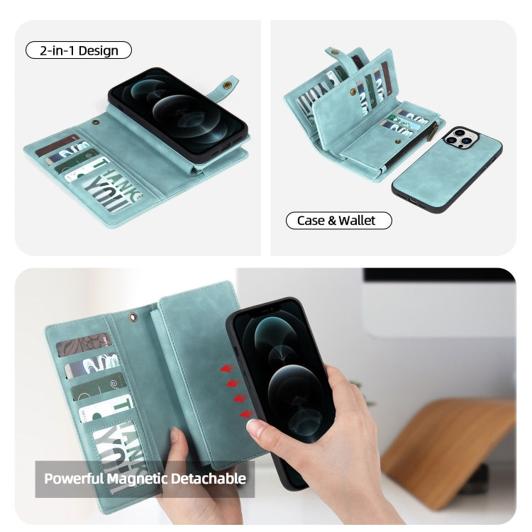 For iPhone 11 Pro Zipper Wallet Magnetic Detachable Leather Phone Case(Blue) by buy2fix