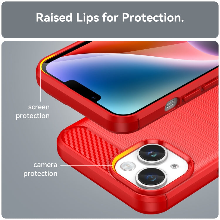 For iPhone 15 Brushed Texture Carbon Fiber TPU Phone Case(Red) by buy2fix