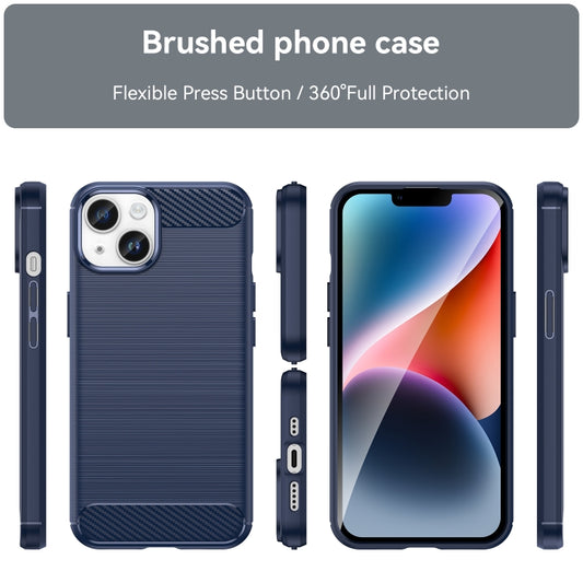 For iPhone 15 Plus Brushed Texture Carbon Fiber TPU Phone Case(Blue) by buy2fix