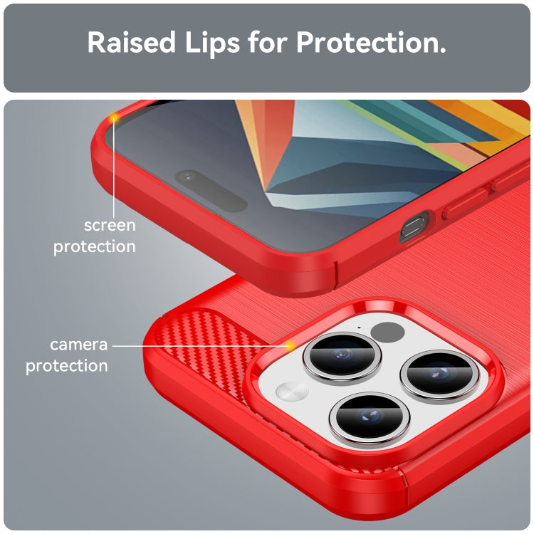 For iPhone 15 Pro Brushed Texture Carbon Fiber TPU Phone Case(Red) by buy2fix