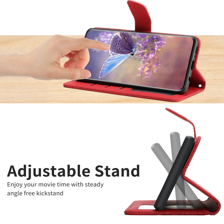 For Xiaomi Poco F5 Skin Feel Butterfly Embossed Flip Leather Phone Case(Red) by buy2fix