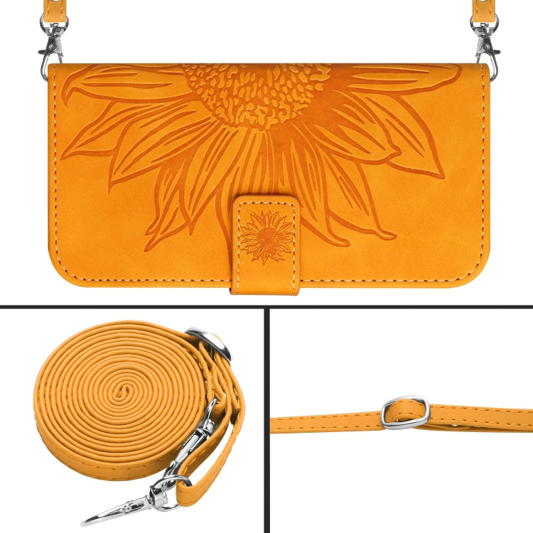 For Xiaomi Redmi 12 4G Global Skin Feel Sun Flower Embossed Flip Leather Phone Case with Lanyard(Yellow) by buy2fix