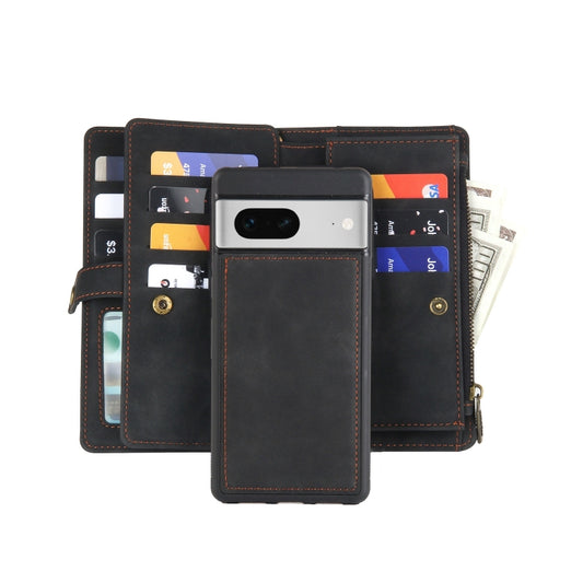 For Google Pixel 7 Zipper Wallet Detachable Magnetic Leather Phone Case(Black) by buy2fix