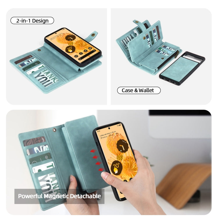 For Google Pixel 7 Zipper Wallet Detachable Magnetic Leather Phone Case(Blue) by buy2fix