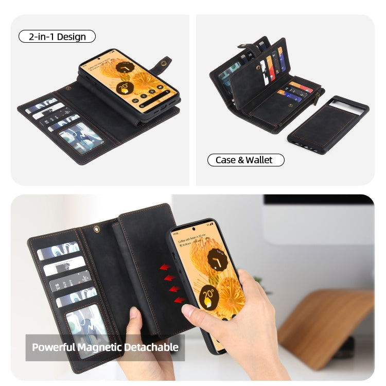 For Google Pixel 6a Zipper Wallet Detachable Magnetic Leather Phone Case(Black) by buy2fix