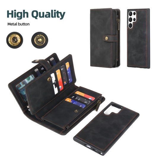 For Samsung Galaxy S22 Ultra 5G Zipper Wallet Magnetic Detachable Leather Phone Case(Black) by buy2fix