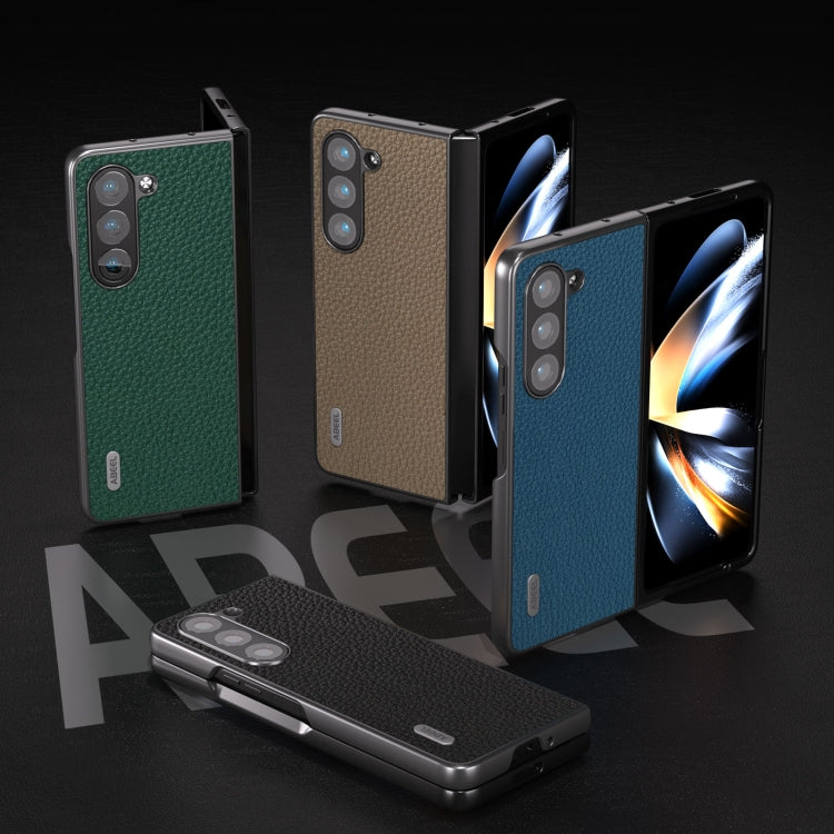For Samsung Galaxy Z Fold5 ABEEL Genuine Leather Litchi Texture Phone Case(Grey) by buy2fix