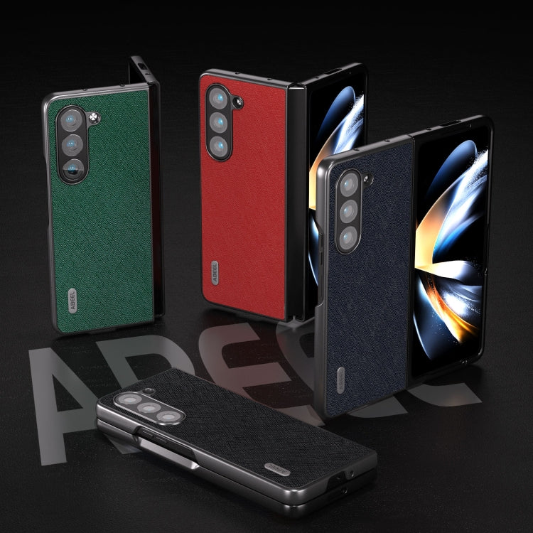 For Samsung Galaxy Z Fold5 ABEEL Cross Texture Genuine Leather Phone Case(Blue) by buy2fix