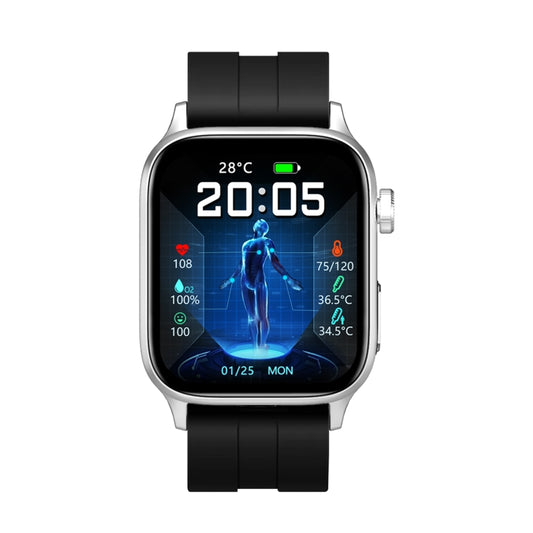 GT22 1.85 inch TFT Screen Silicone Band Health Smart Watch, Support Bluetooth Call / Plateau Blood Oxygen / Body Temperature / Arrhythmia / TI Heart Rate Monitoring(Black Silver) by buy2fix