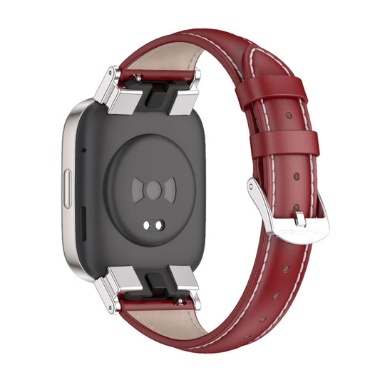 For Redmi Watch 3 Mijobs Genuine Leather Slim Watch Band(Red Silver) by MIJOBS