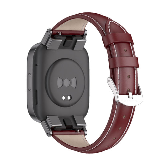 For Redmi Watch 3 Mijobs Genuine Leather Slim Watch Band(Wine Red Black) by MIJOBS