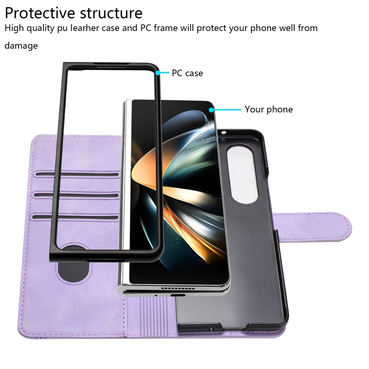 For Samsung Galaxy Z Fold4 5G Heart Pattern Skin Feel Leather Phone Case(Purple) by buy2fix