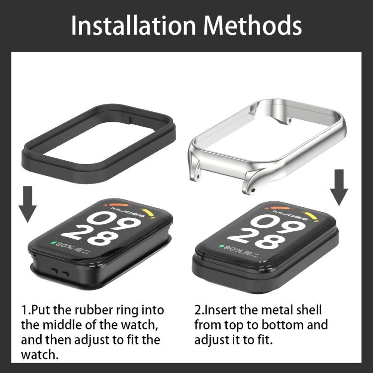 For Xiaomi Smart Band 8 Active / Redmi Band 2 Mijobs Metal Shell Microfiber PU Leather Watch Band(Red Rose Gold) by MIJOBS