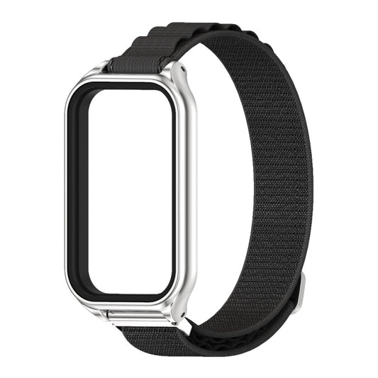 For Xiaomi Smart Band 8 Active / Redmi Band 2 Mijobs Metal Shell Nylon Breathable Watch Band(Black Silver) by MIJOBS